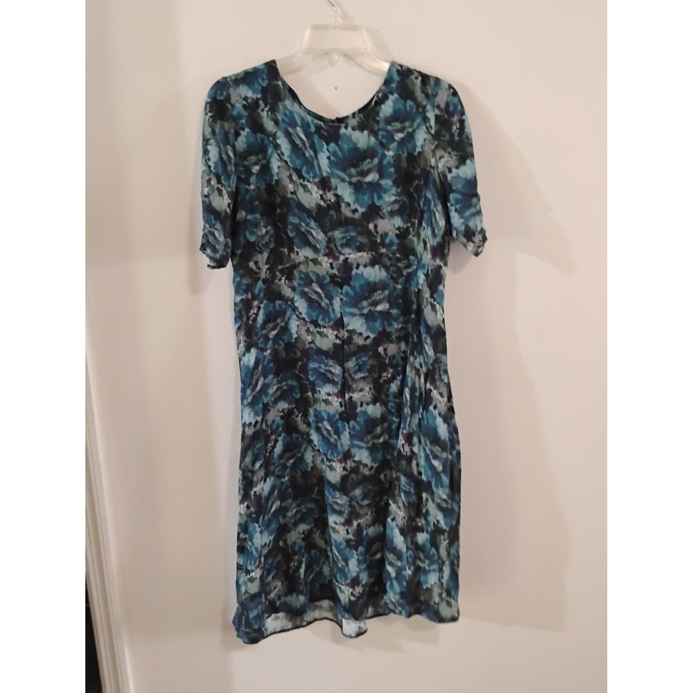 Seraphine LUXE Blue Floral Watercolor Maternity Dress Size 8 Short Sleeve Silk